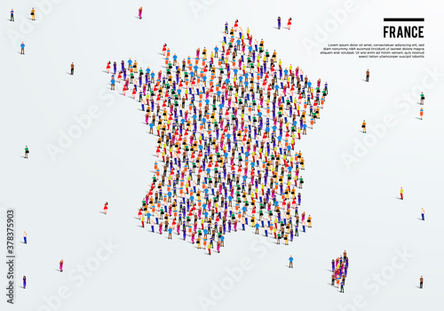 France Map. Large group of people form to create a shape of France Map. vector illustration.