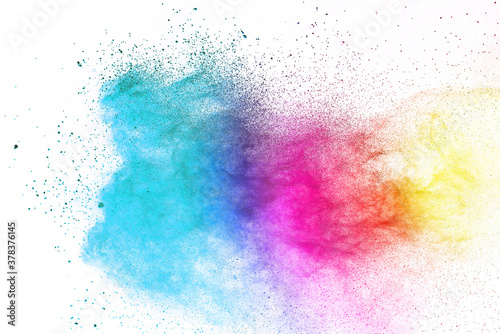 Colorful powder explosion on white background. Colored cloud. Colorful dust explode. Indian festival Holi © piyaphong