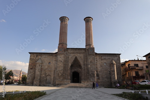 Twin Minaret school (Turkish: Çifte Minareli Medrese). turkey travel, Twin Minaret Madrasah, Twin Minaret Madrasa. islamic ancient building. Erzurum, in Turkey 9. 15. 2020