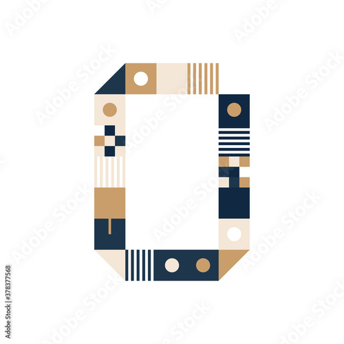 Vector Pixel Art Letter O. Colorful Letter Consist of Modules from Strips, squares and dots on white background. Geometric Alphabet for Posters like electronic scoreboard.