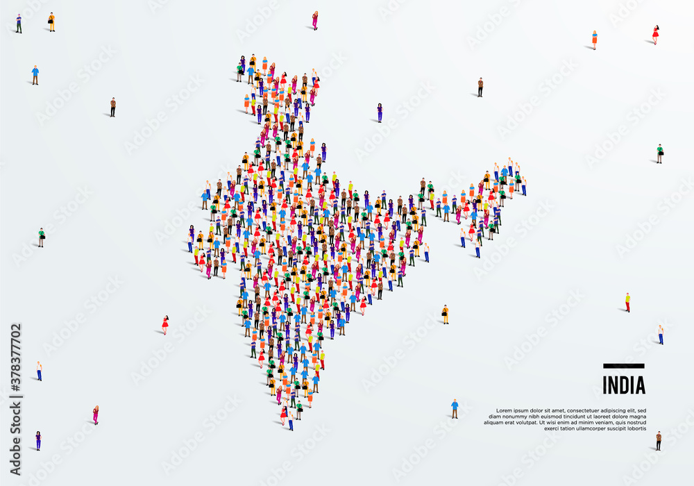 Obraz premium India Map. Large group of people form to create a shape of India Map. vector illustration.