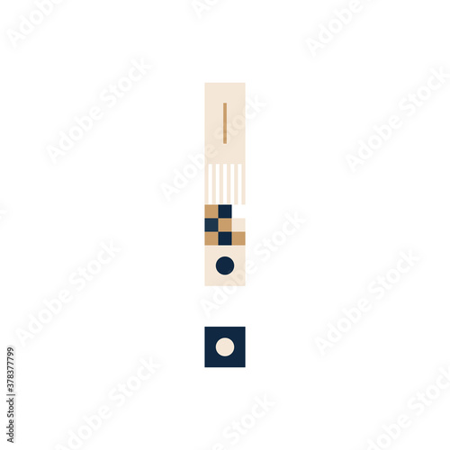 Vector Pixel Art exclamation mark. Colorful symbol Consist of Modules from Strips, squares and dots on white background. Geometric Alphabet for Posters like electronic scoreboard.