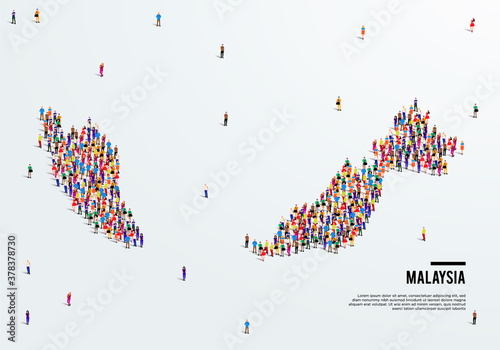 Malaysia Map. Large group of people form to create a shape of Malaysia Map. vector illustration.