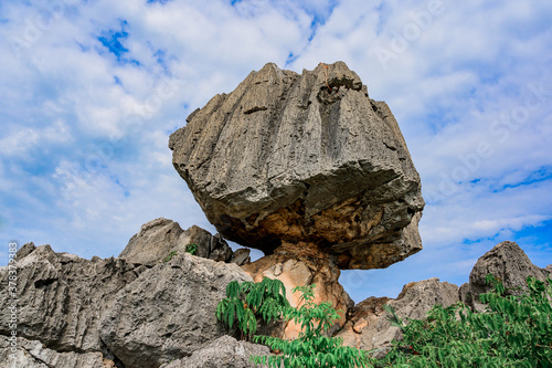 Unseen Thailand of In Kwaen at Khao Chong Sadet Kanchanaburi, A large stone on the top of the mountain photo