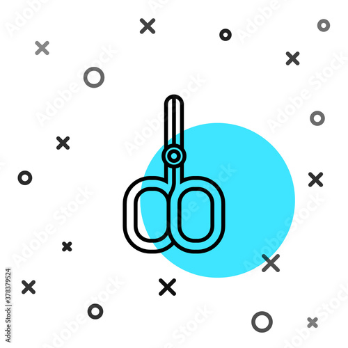 Black line Nail scissors cuticle cut beauty salon icon isolated on white background. Cosmetic scissors for manicure. Random dynamic shapes. Vector.