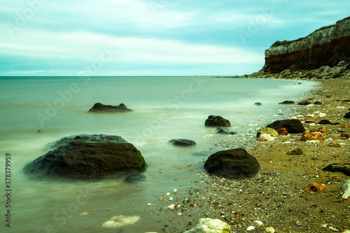 Hunstanton cliffs at high tide.