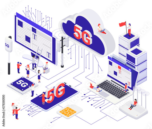 Modern 5G Internet Isometric Concept 