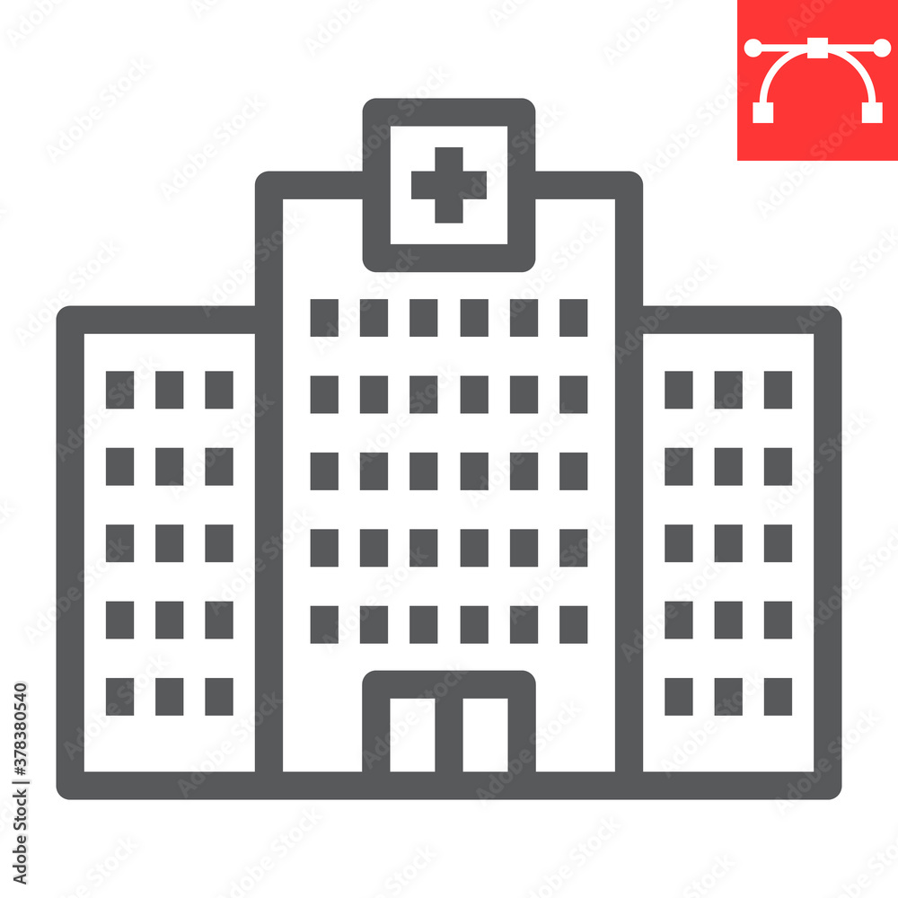 Hospital line icon, AIDS and building, AIDS center sign vector graphics, editable stroke linear icon, eps 10.
