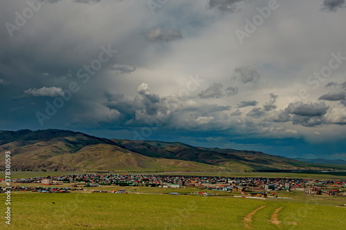 Mongolia. View of the city of Kharkhorin from the memorial complex of the history of the great Empire.