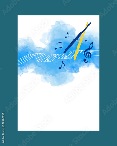 Watercolor background with flute - 1