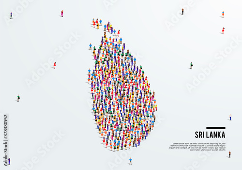 Sri Lanka Map. Large group of people form to create a shape of Sri Lanka Map. vector illustration.