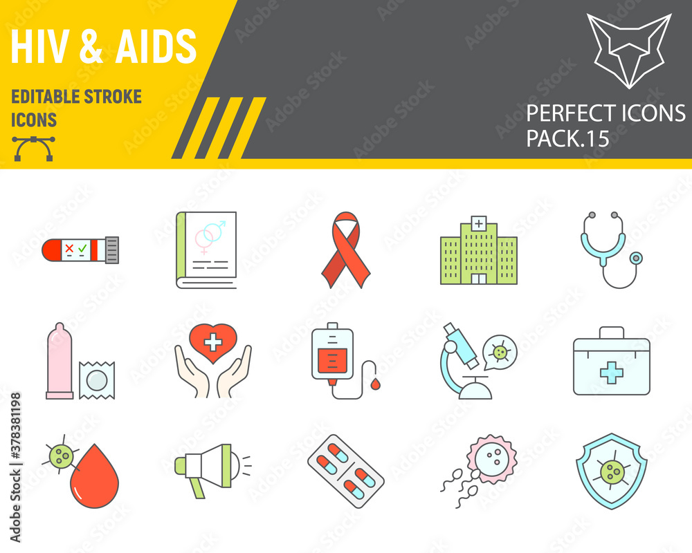 HIV and AIDS color line icon set, healthcare collection, vector ...