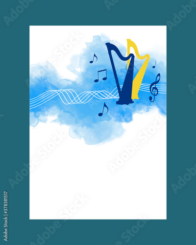 Watercolor background with harp - 1