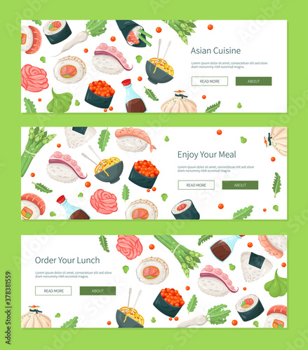 Asian cuisine - colorful flat design style banners