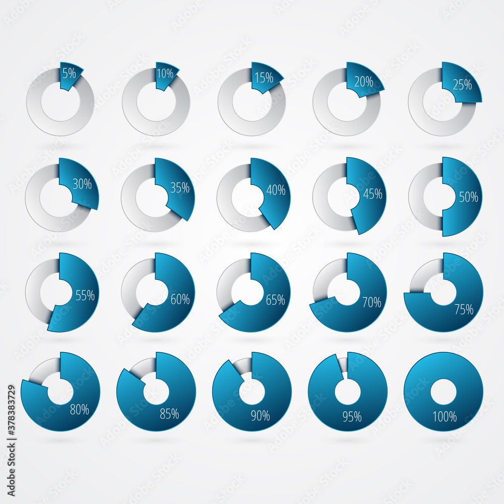 Percentage vector infographic icons set. 5 10 15 20 25 30 35 40 45 50 ...