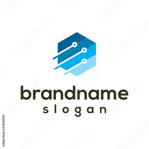 Hexagon technology logo design vector