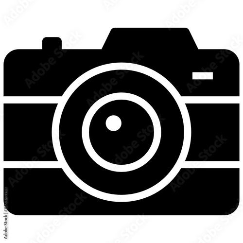 
Camera, photographic equipment icon in glyph style 

