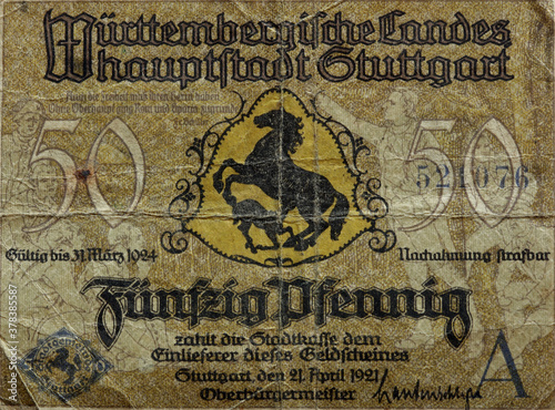 Notgeld der Stadt Stuttgart von 1921. Deutschland