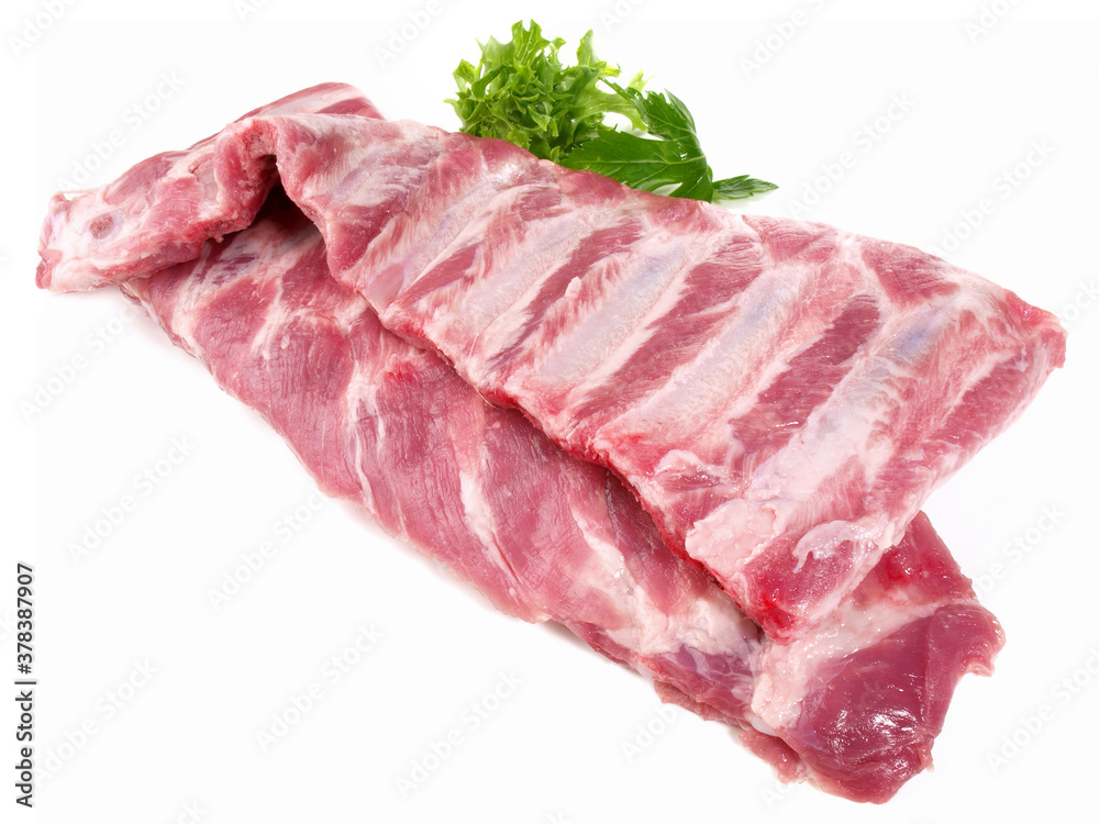 Raw Pork Spareribs - Isolated on white Background