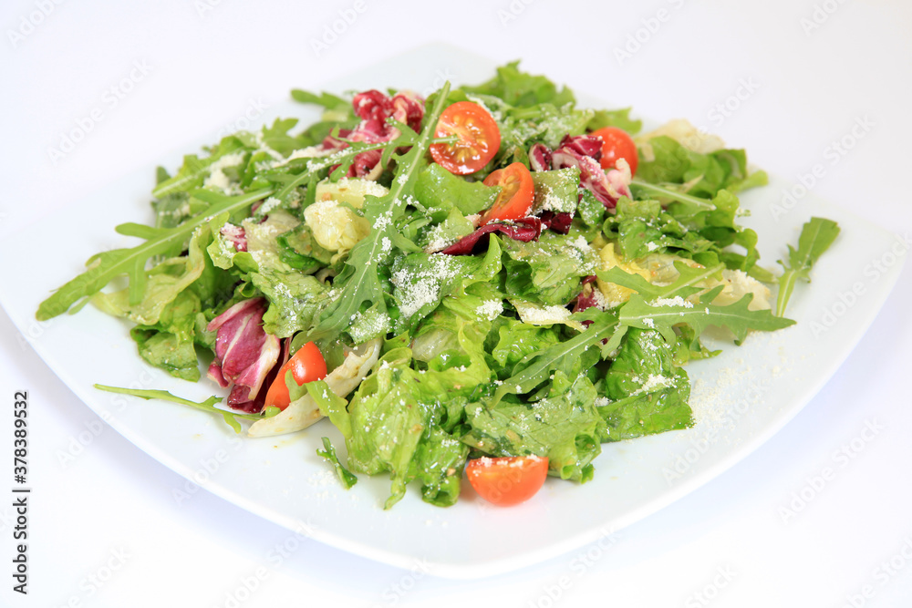 Fresh vegetable salad with tomatoes, parmesan and arugula Fresh vegetable salad with tomatoes, parmesan and arugula