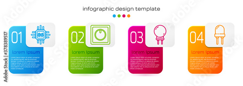 Set line Processor with microcircuits CPU, Electric light switch, Light emitting diode and Light emitting diode. Business infographic template. Vector.