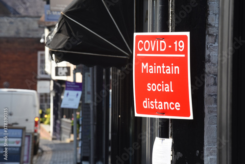 St Albans, Hertfordshire, England, 16th September 2020, Signs advise the public to maintain social distance due to Covid-19 pandemic in UK