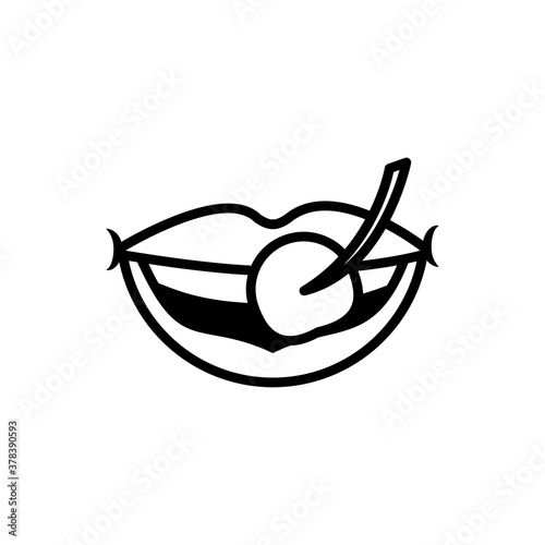 Pop art mouth biting cherry line style icon