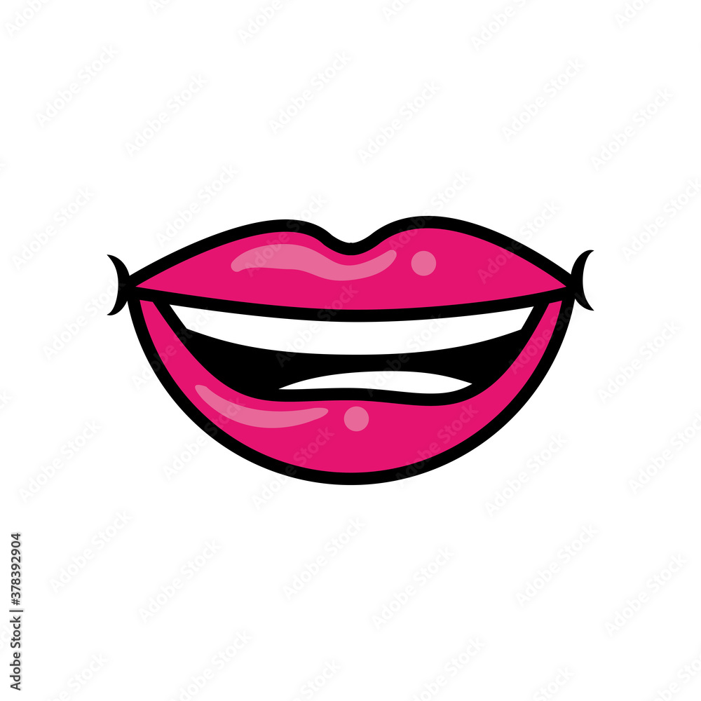 Pop art smiling mouth fill style Pop art smiling mouth fill style