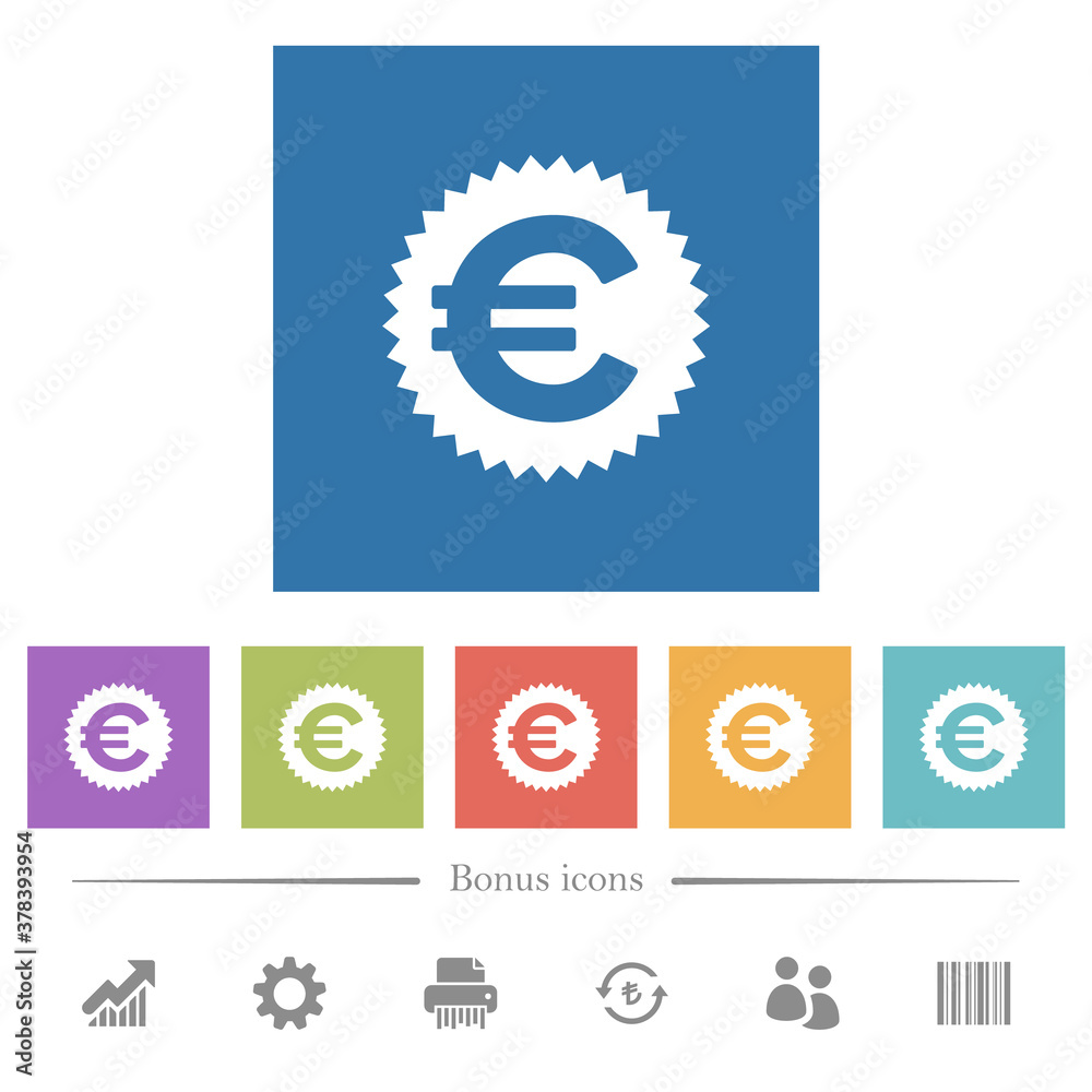 Euro sticker flat white icons in square backgrounds Euro sticker flat white icons in square backgrounds