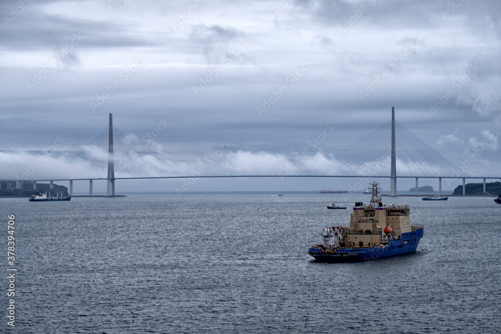 Bridge to Russky island. Vladivostok city. Russia.