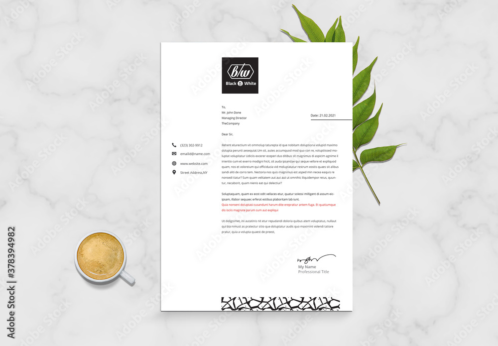 Black and White Letterhead Layout Stock Template | Adobe Stock