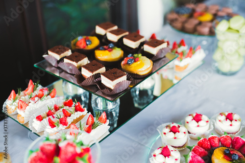 Buffet with a variety of delicious sweets, food ideas, celebration