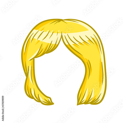 Women hairstyle. Blonde Hair on the head. Trendy modern haircuts girl - bob cut. Sketch color cartoon illustration. Mask for app
