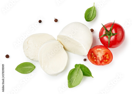Quadro su tela Pieces of mozzarella Buffalo cheese with basil leaves