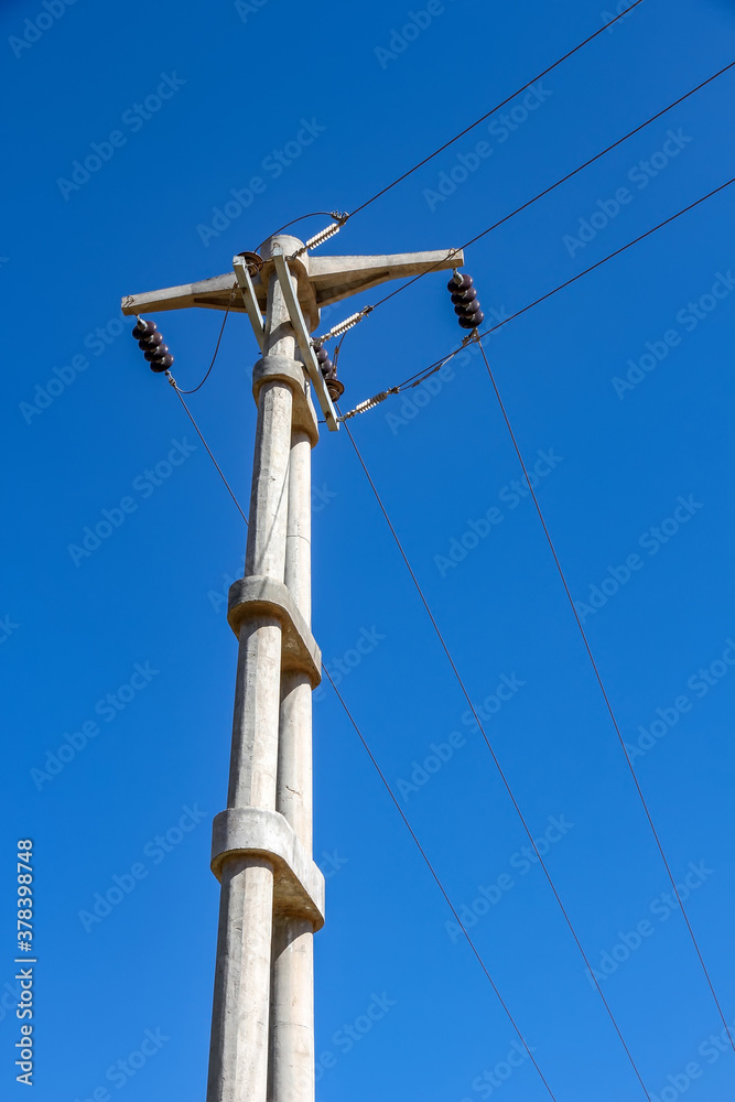 View on the electric wires on the pole View on the electric wires on the pole