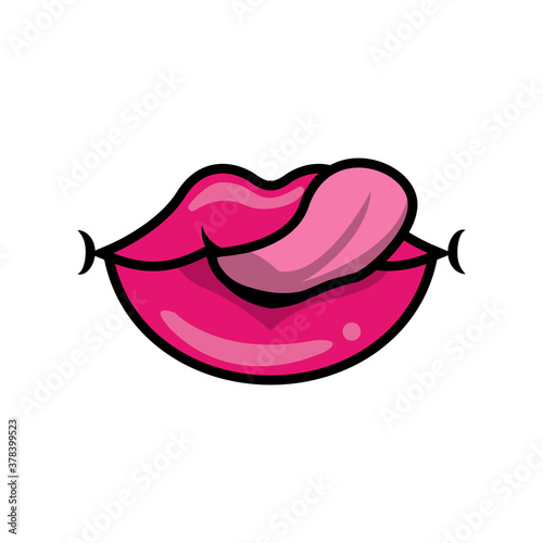 Pop art mouth licking sensually the lips fill style icon