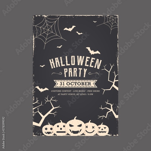 Vintage Halloween party invitation poster and flyer template design