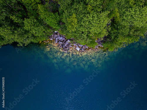 Russia, Republic Of Karelia, Sortavala, Aerial view of rocky shore of Lake Light