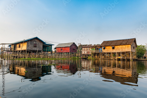 Myanmar,ÔøΩShanÔøΩstate, Nampan, Stilt houses onÔøΩInleÔøΩlake photo