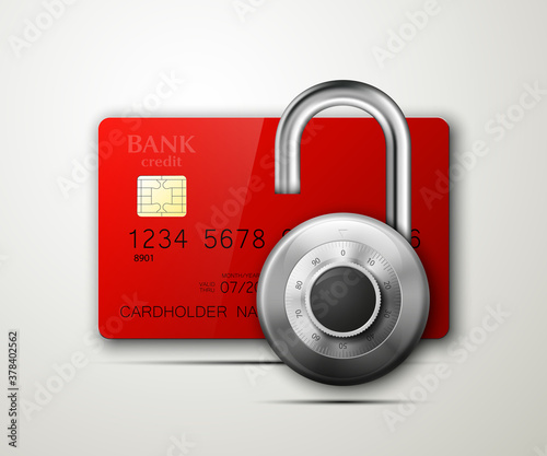 Credit card safe combination lock. Protection credit card. Safety badge banking. Defense finans. Security Plastic card software. Debit card electromagnetic chip Privacy Electronic money funds transfer