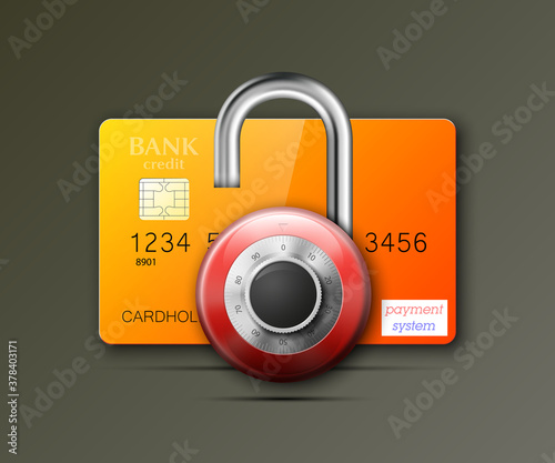 Credit card safe combination lock. Protection credit card. Safety badge banking. Defense finans. Security Plastic card software. Debit card electromagnetic chip Privacy Electronic money funds transfer