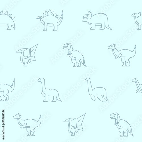 Dinosaurs - Vector background  seamless pattern  of triceratops  stegosaurus  tyrannosaurus and other animals of the Jurassic period for graphic design