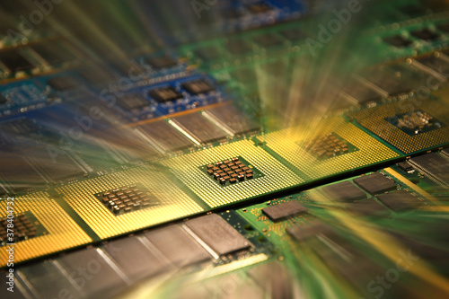 Obraz na płótnie CPU Chip Processors with postproduction effects. Future abstract background.