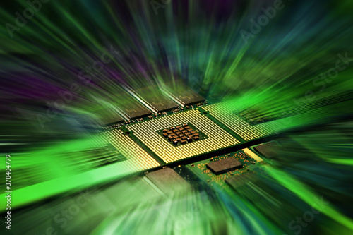 CPU Chip Processors with postproduction effects. Future abstract background. photo