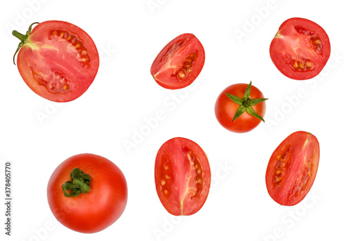Tomato sliced isolated on white, top view