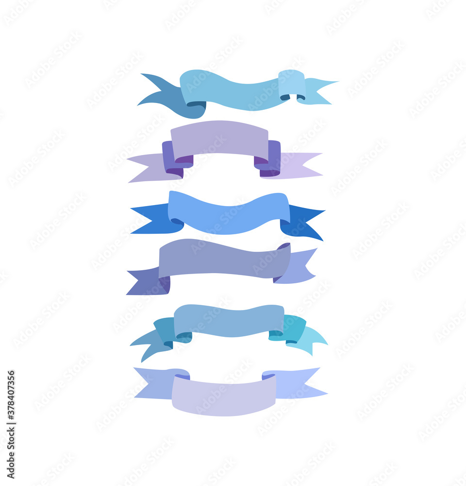 Cartoon ribbon set illustration. Banner ribbon set. Colored ribbon for decoration. Set of design elements banners ribbons. Isolated ribbons on white background