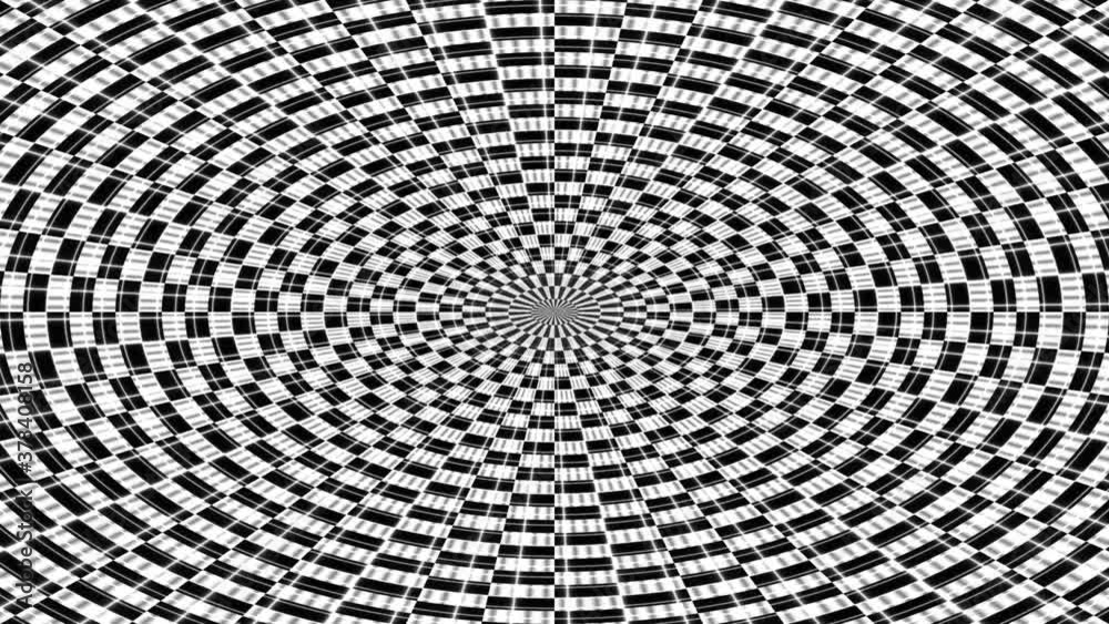 Abstract moving circles and square buttons around middle point. Illusion with black and white buttons in thin stripes. Abstract moving circles and square buttons around middle point. Illusion with black and white buttons in thin stripes.