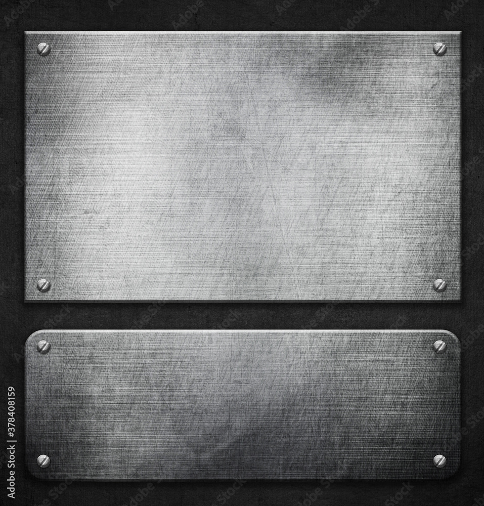 Steel metal plate with rivets over grid background 3d illustration Stock  Photo