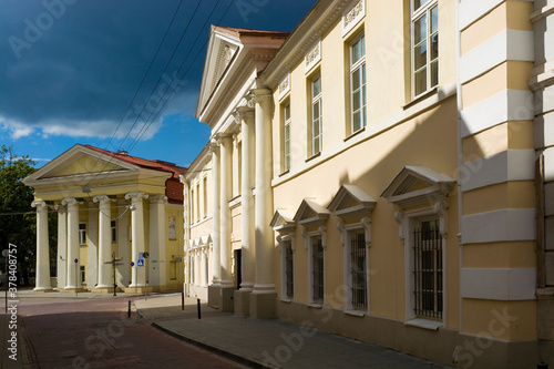 Two palaces in the Old Town of Vilnius - Lopacinskiai Palace on the right, the de Choiseul (de Reuss) Palace on the left, Lithuania