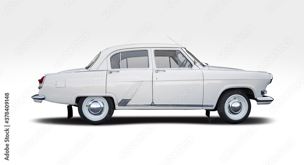 Classic Russian car side view isolated on white background